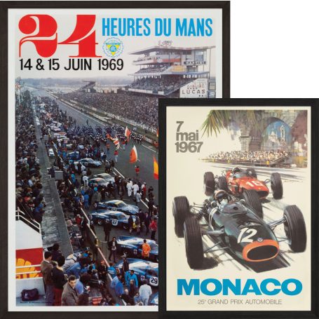 Poster for the 1969 24 Hours of Le Mans and Formula 1 Monaco race.