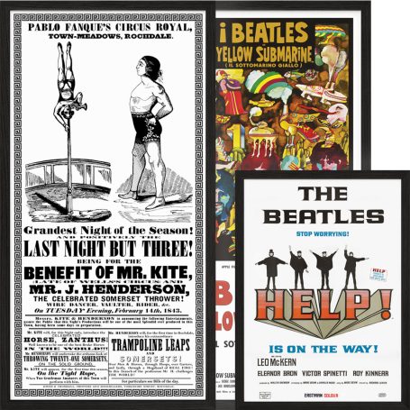 Vintage Beatles concert posters.